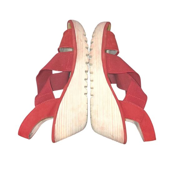 Fly London Yaji Women's Sz EU 38/US 7.5-8 Red Suede Stretch Strap Heeled Sandals - Picture 5 of 9